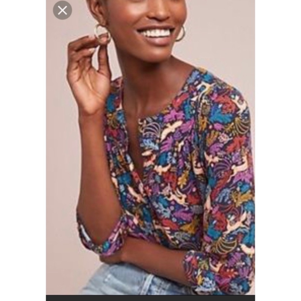 ANTHROPOLOGIE  whimsical print top 52 conversations 6